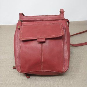 FOSSIL RED LEATHER CROSSBODY ORGANIZER BAG